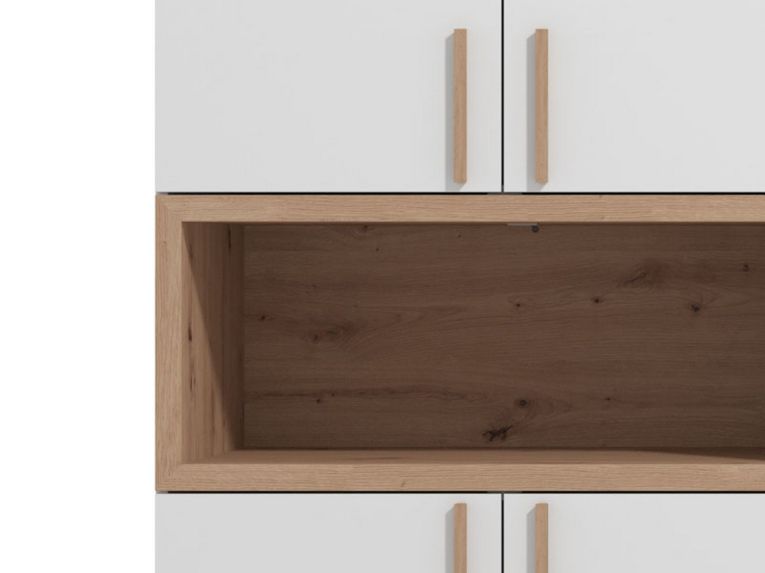 Guardaroba Grande Bianco Marrone Rovere Nodi 4 Ripiani 2 Cassetti 179x226.5h cm, Appendiabiti - Merlino