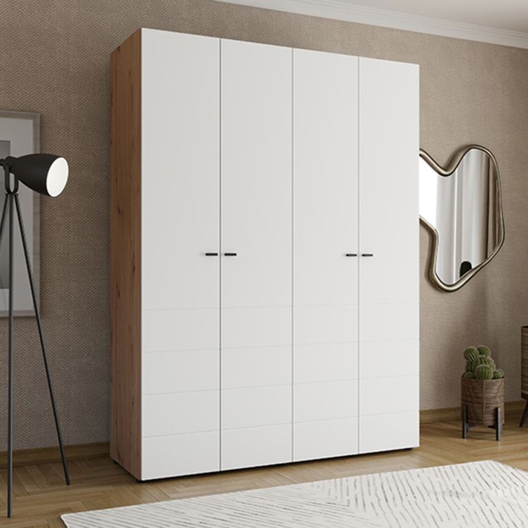 Guardaroba Grande Bianco Marrone Rovere Nodi 4 Ripiani 4 Ante 155x208h cm, 6 Vani - Soris