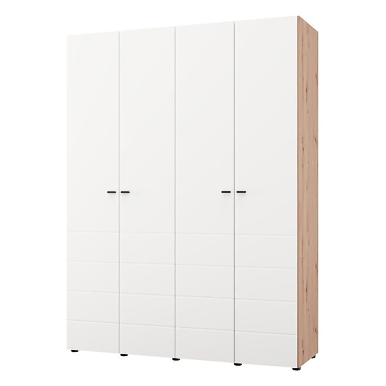 Guardaroba Grande Bianco Marrone Rovere Nodi 4 Ripiani 4 Ante 155x208h cm, 6 Vani - Soris