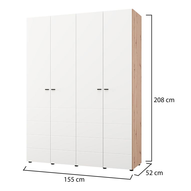 Guardaroba Grande Bianco Marrone Rovere Nodi 4 Ripiani 4 Ante 155x208h cm, 6 Vani - Soris