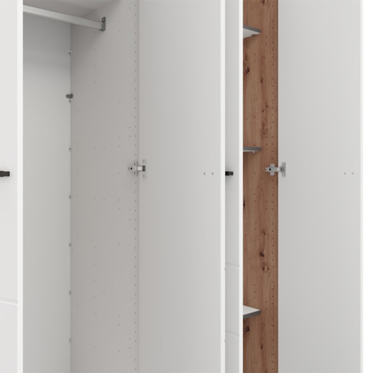 Guardaroba Grande Bianco Marrone Rovere Nodi 4 Ripiani 4 Ante 155x208h cm, 6 Vani - Soris