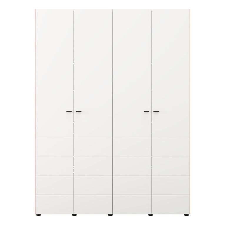 Guardaroba Grande Bianco Marrone Rovere Nodi 4 Ripiani 4 Ante 155x208h cm, 6 Vani - Soris