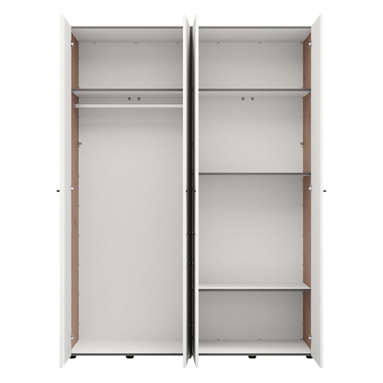 Guardaroba Grande Bianco Marrone Rovere Nodi 4 Ripiani 4 Ante 155x208h cm, 6 Vani - Soris