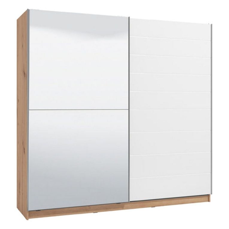 Guardaroba Grande Bianco Marrone Rovere Nodi Appendiabiti 8 Ripiani 217x210h cm, Apertura Scorrevole - Valsinni