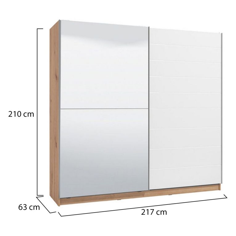 Guardaroba Grande Bianco Marrone Rovere Nodi Appendiabiti 8 Ripiani 217x210h cm, Apertura Scorrevole - Valsinni