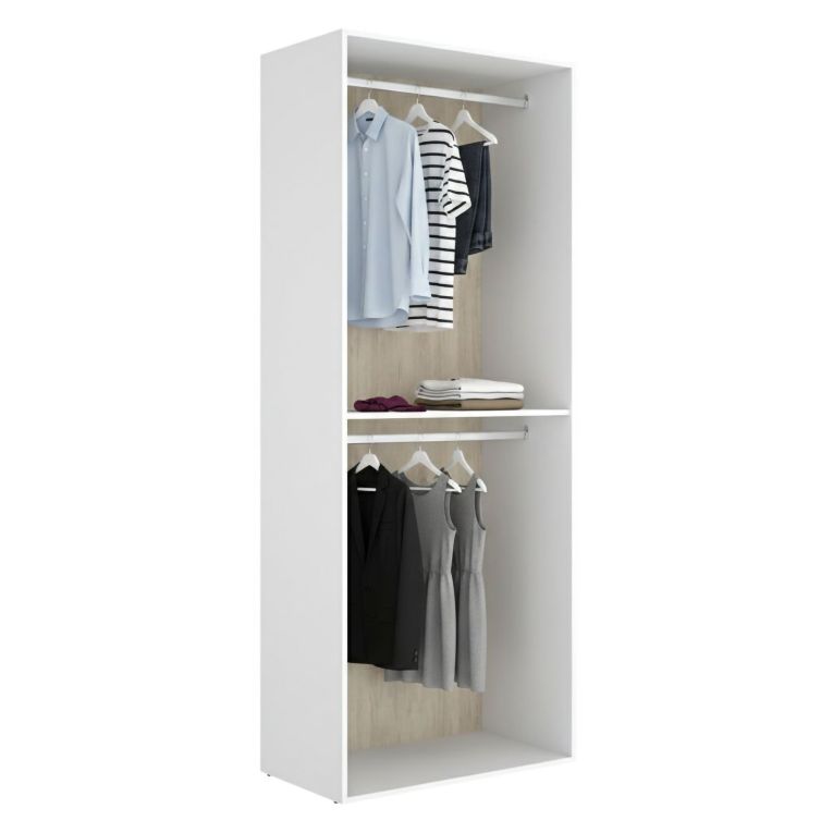 Guardaroba Grande Bianco Marrone Rovere un Ripiano Appendiabiti 45x205h cm, Cassetti - Ashebrook