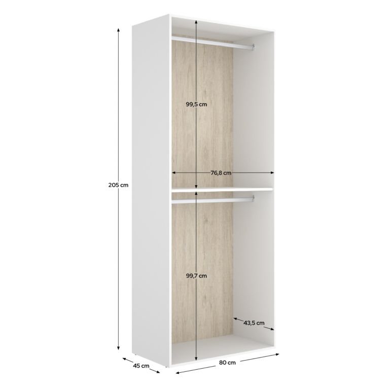 Guardaroba Grande Bianco Marrone Rovere un Ripiano Appendiabiti 45x205h cm, Cassetti - Ashebrook