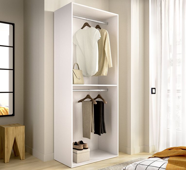 Guardaroba Grande Bianco Marrone Rovere un Ripiano Appendiabiti 45x205h cm, Cassetti - Ashebrook