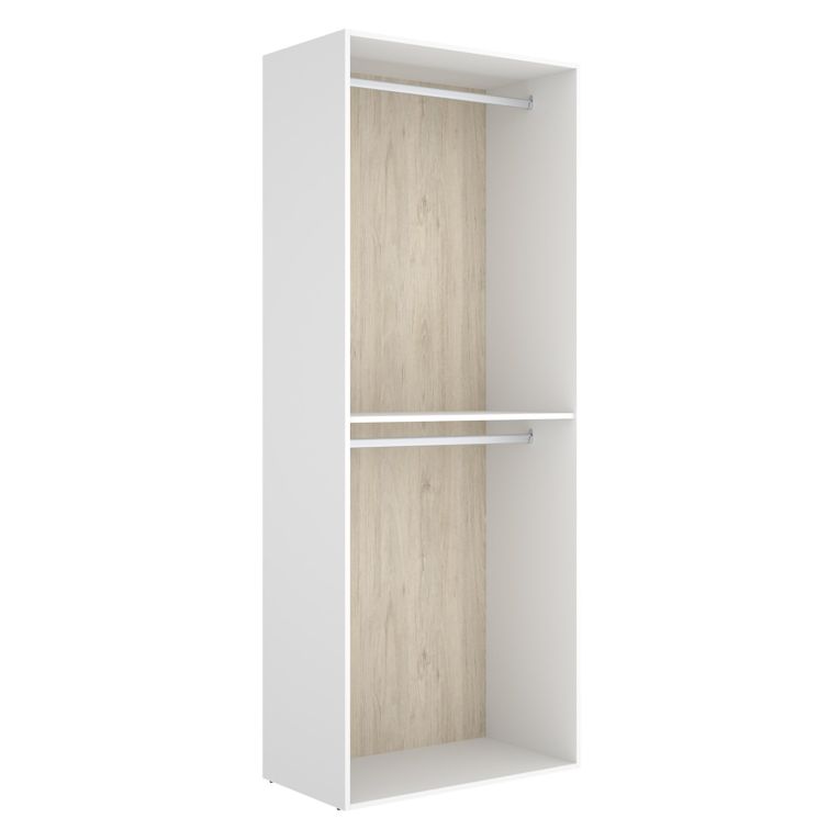 Guardaroba Grande Bianco Marrone Rovere un Ripiano Appendiabiti 45x205h cm, Cassetti - Ashebrook