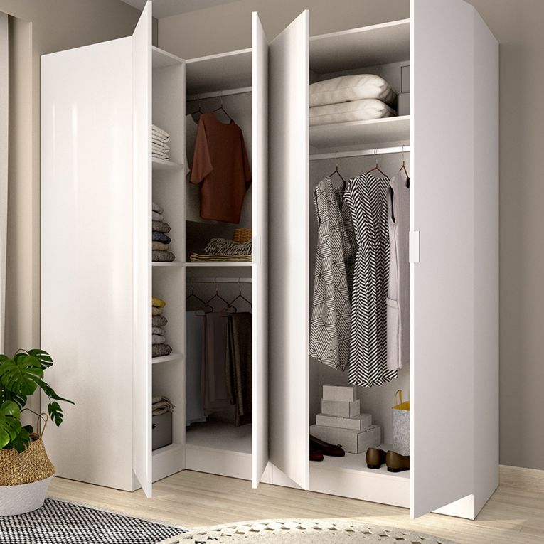 Guardaroba Grande Bianco Modulabile 5 Ripiani 91x184h cm, Appendiabiti - Woodbury