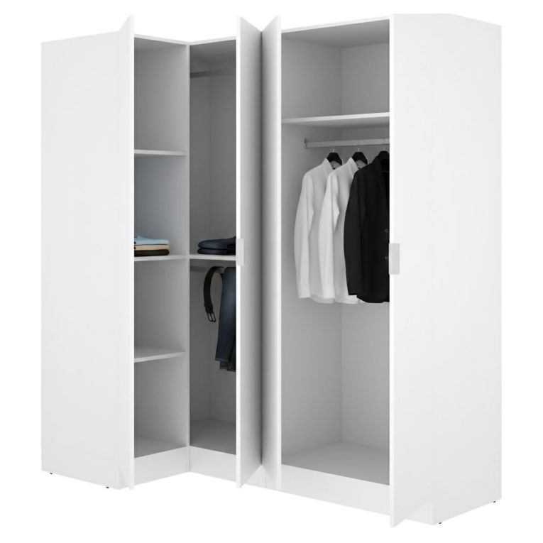 Guardaroba Grande Bianco Modulabile 5 Ripiani 91x184h cm, Appendiabiti - Woodbury
