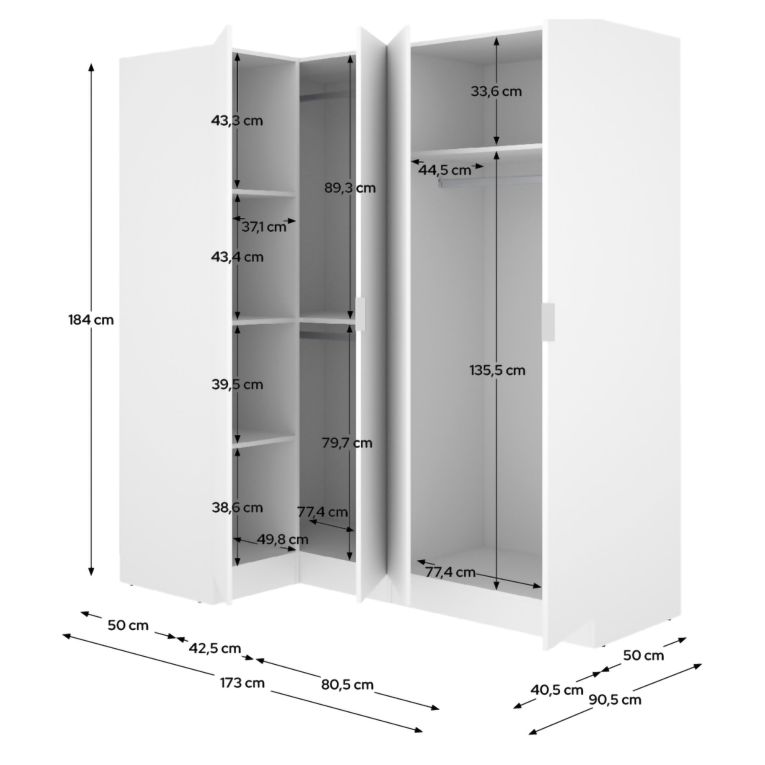 Guardaroba Grande Bianco Modulabile 5 Ripiani 91x184h cm, Appendiabiti - Woodbury