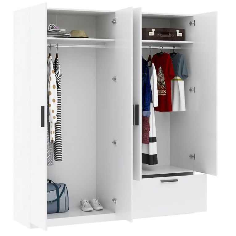 Guardaroba Grande Bianco Nero 2 Ripiani Appendiabiti 180x210h cm, un Cassetto - Lidala