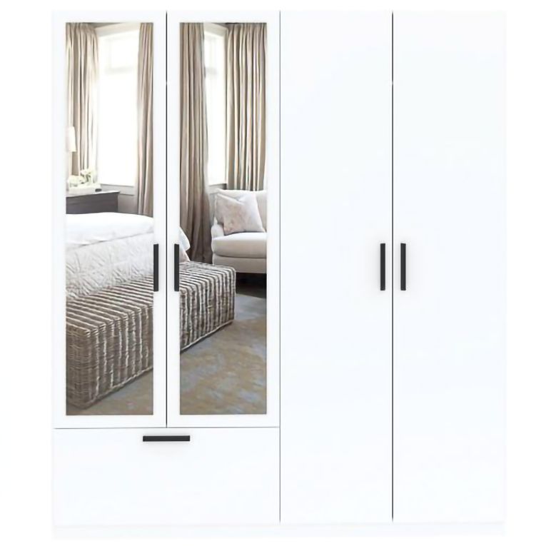 Guardaroba Grande Bianco Nero 2 Ripiani Appendiabiti 180x210h cm, un Cassetto - Lidala