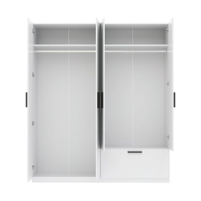 Guardaroba Grande Bianco Nero 2 Ripiani Appendiabiti 180x210h cm, un Cassetto - Lidala