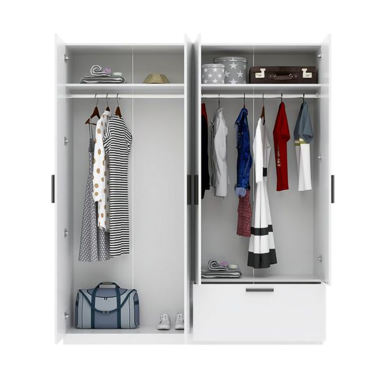 Guardaroba Grande Bianco Nero 2 Ripiani Appendiabiti 180x210h cm, un Cassetto - Lidala