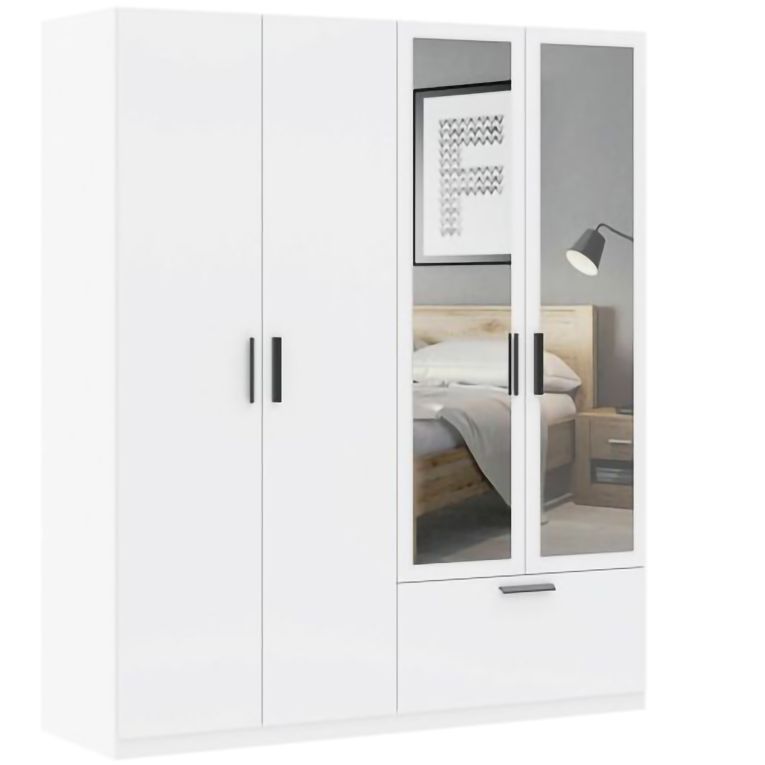 Guardaroba Grande Bianco Nero 2 Ripiani Appendiabiti 180x210h cm, un Cassetto - Lidala