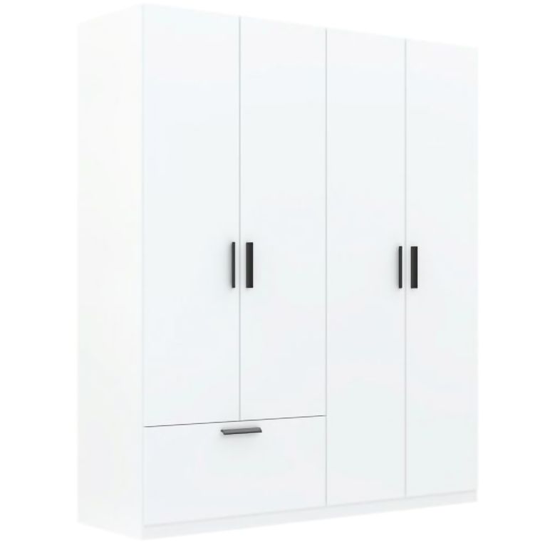 Guardaroba Grande Bianco Nero 2 Ripiani Appendiabiti 180x210h cm, un Cassetto - Lidase