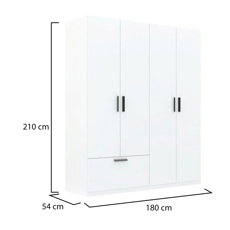 Guardaroba Grande Bianco Nero 2 Ripiani Appendiabiti 180x210h cm, un Cassetto - Lidase
