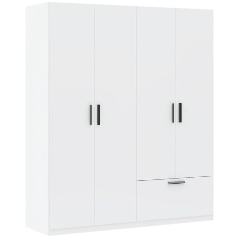 Guardaroba Grande Bianco Nero 2 Ripiani Appendiabiti 180x210h cm, un Cassetto - Lidase