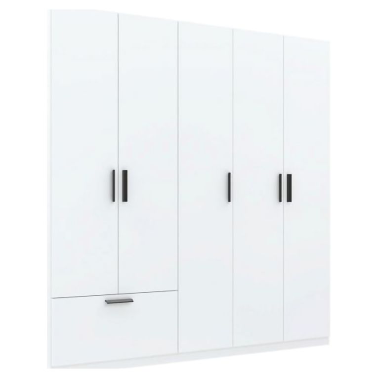 Guardaroba Grande Bianco Nero 3 Ripiani Appendiabiti 225x210h cm, un Cassetto - Liba