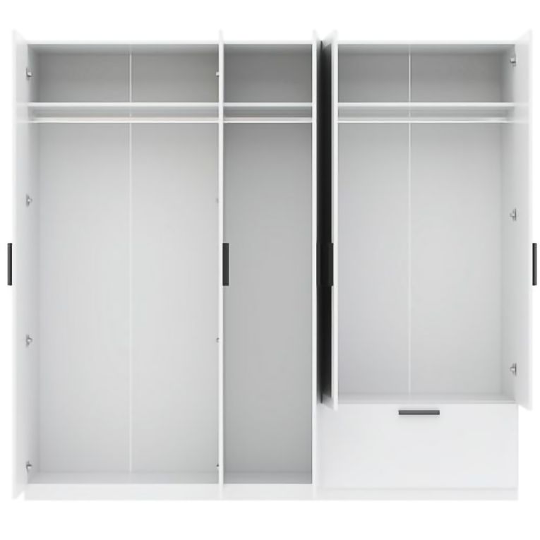Guardaroba Grande Bianco Nero 3 Ripiani Appendiabiti 225x210h cm, un Cassetto - Liba