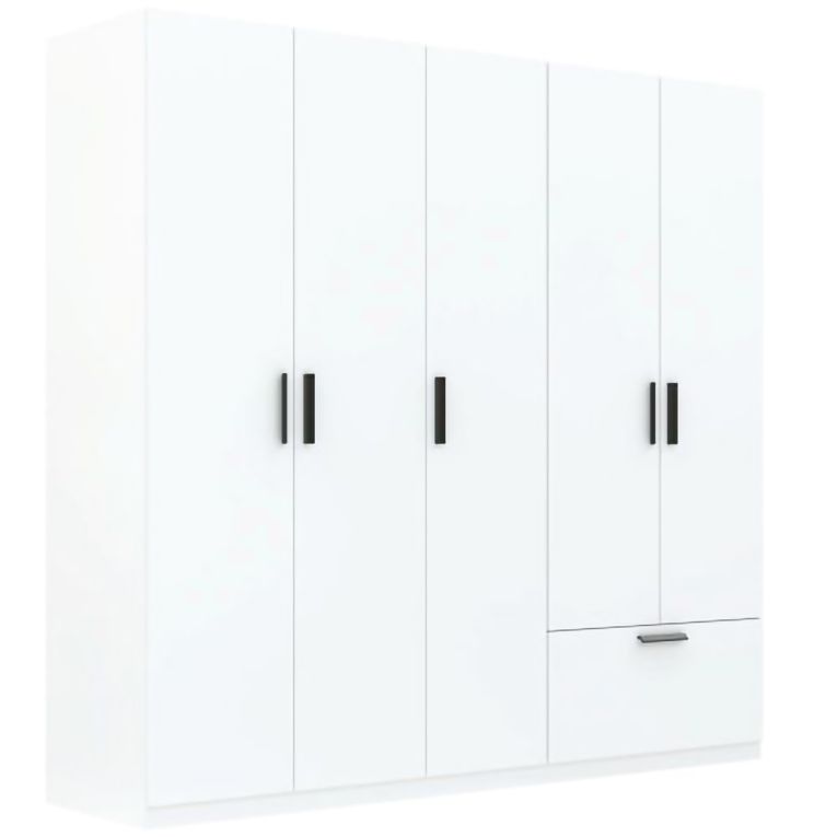 Guardaroba Grande Bianco Nero 3 Ripiani Appendiabiti 225x210h cm, un Cassetto - Liba