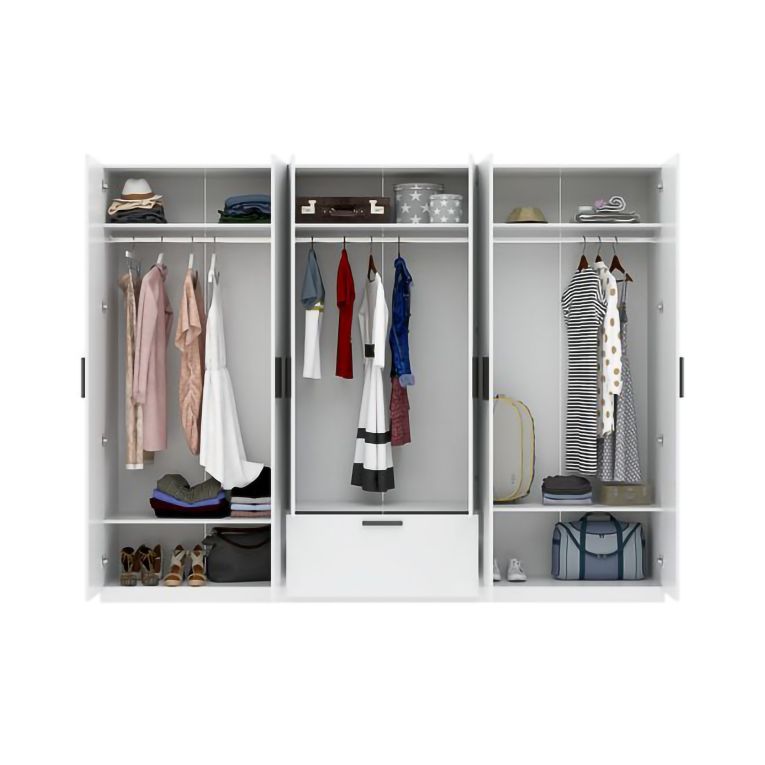 Guardaroba Grande Bianco Nero 3 Ripiani Appendiabiti 269x210h cm, un Cassetto - Letotava