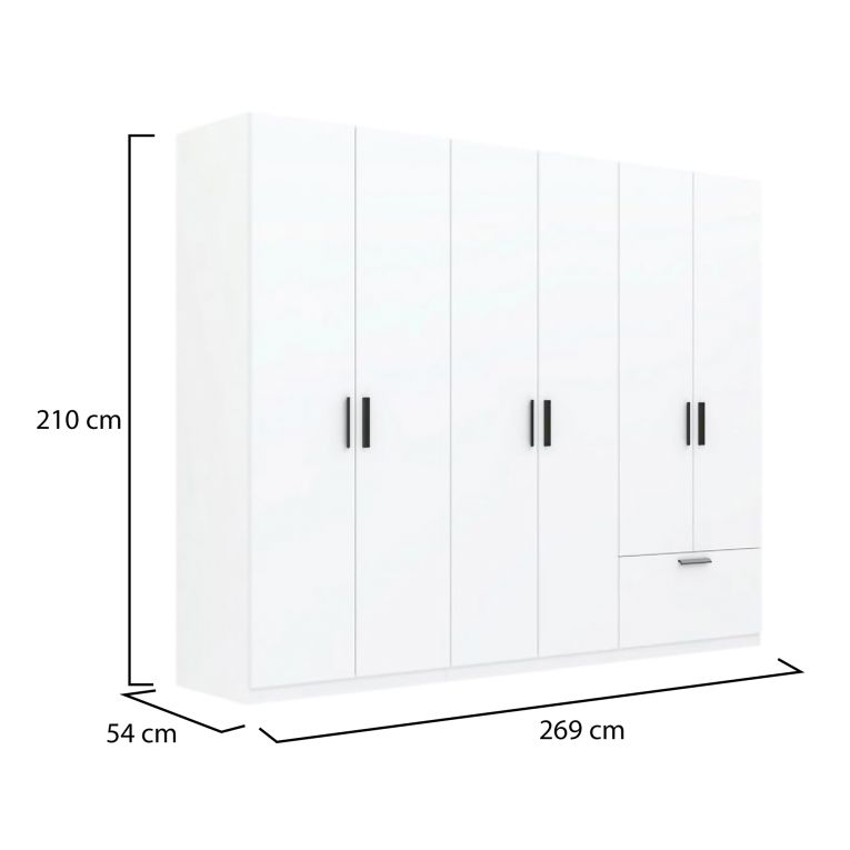 Guardaroba Grande Bianco Nero 3 Ripiani Appendiabiti 269x210h cm, un Cassetto - Libaha