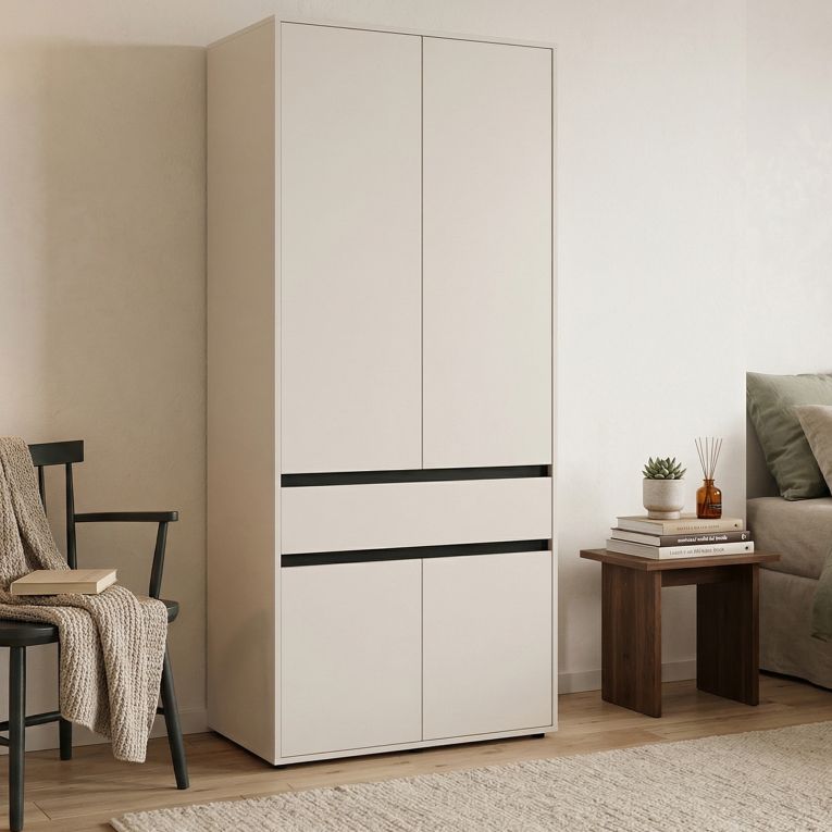 Guardaroba Grande Bianco Nero 3 Ripiani Appendiabiti 93x210.5h cm, Apertura Battente - Vimercati