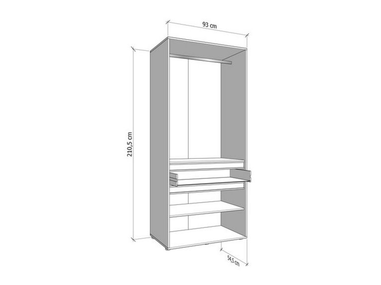 Guardaroba Grande Bianco Nero 3 Ripiani Appendiabiti 93x210.5h cm, Apertura Battente - Vimercati