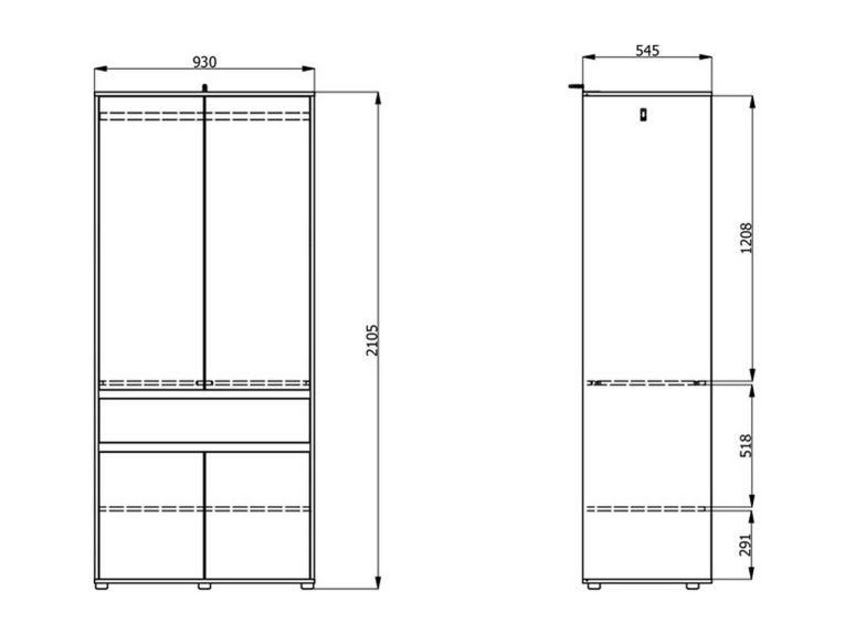 Guardaroba Grande Bianco Nero 3 Ripiani Appendiabiti 93x210.5h cm, Apertura Battente - Vimercati