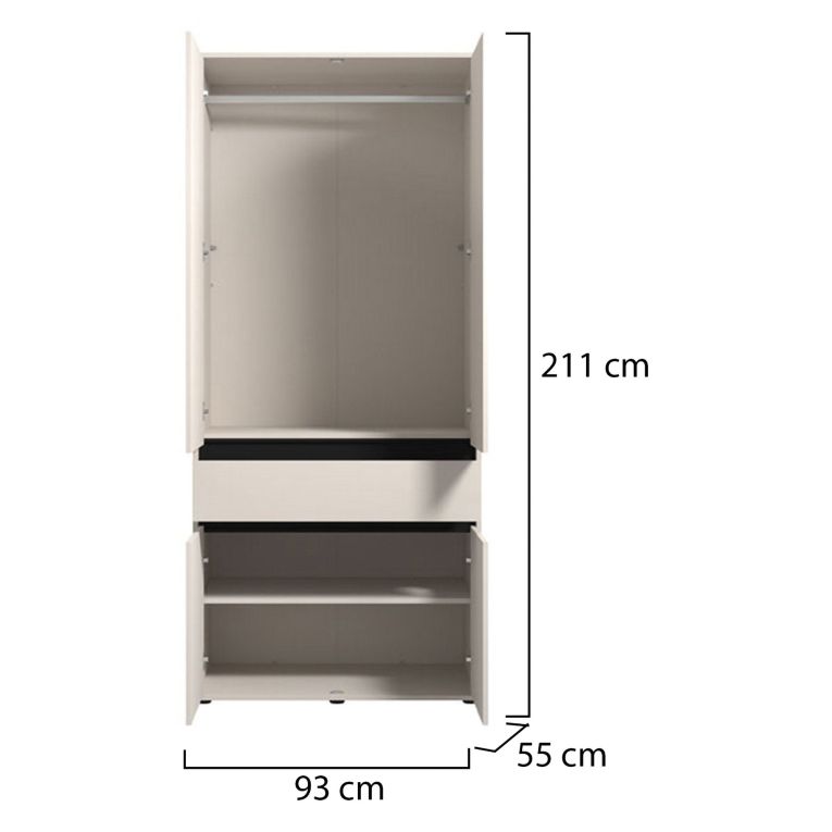 Guardaroba Grande Bianco Nero 3 Ripiani Appendiabiti 93x210.5h cm, Apertura Battente - Vimercati