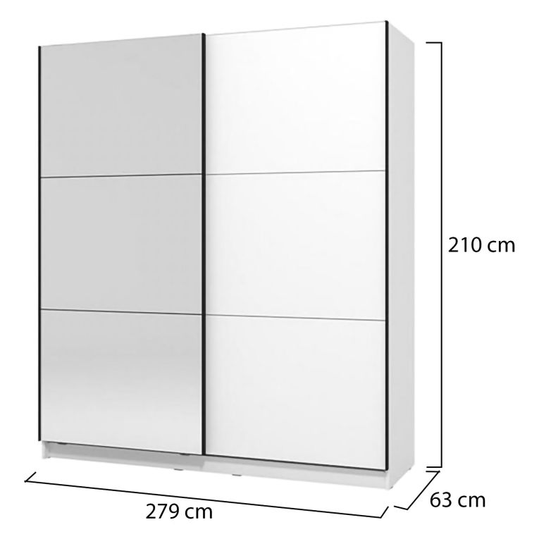 Guardaroba Grande Bianco Nero Appendiabiti 5 Ripiani 179x210h cm, 2 Ante - Verzino