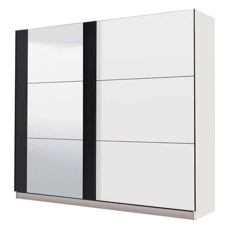 Guardaroba Grande Bianco Nero Appendiabiti 8 Ripiani 217x210h cm, 2 Ante - Prela