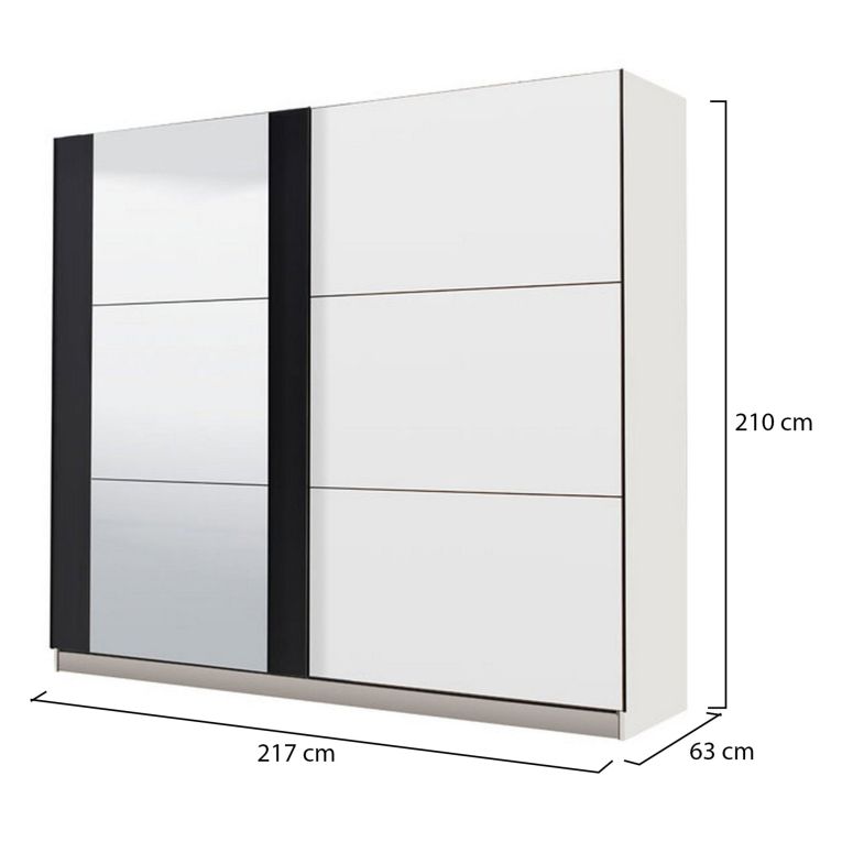 Guardaroba Grande Bianco Nero Appendiabiti 8 Ripiani 217x210h cm, 2 Ante - Prela