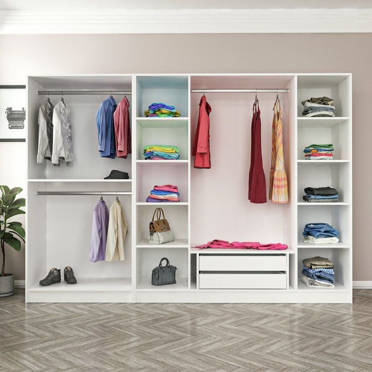 Guardaroba Grande Bianco Nero Fume Appendiabiti 10 Ripiani 270x210h cm, Apertura Battente - Roviano