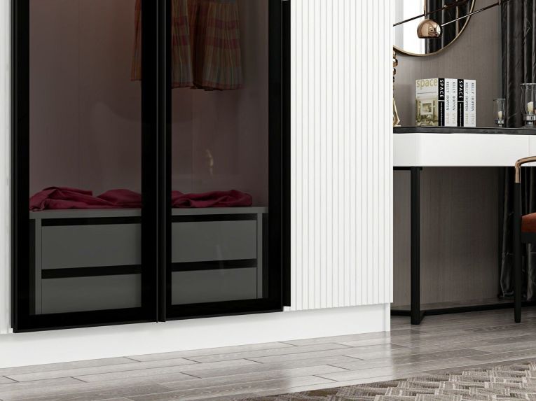 Guardaroba Grande Bianco Nero Fume Appendiabiti 10 Ripiani 270x210h cm, Apertura Battente - Roviano