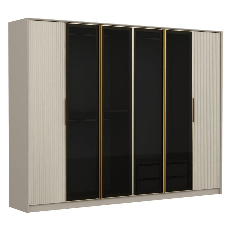 Guardaroba Grande Bianco Nero Fume Appendiabiti 12 Ripiani 274x210h cm, Apertura Battente - Gavi