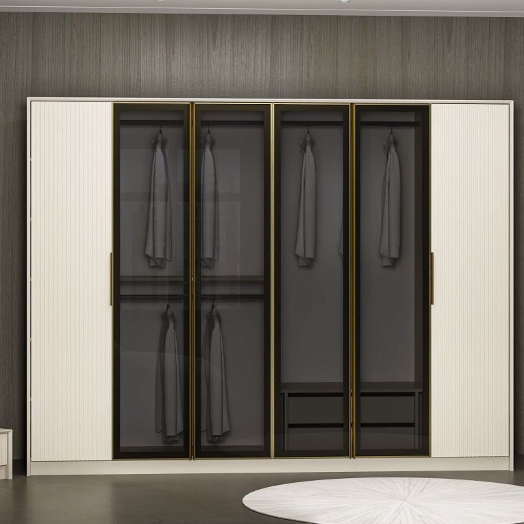 Guardaroba Grande Bianco Nero Fume Appendiabiti 12 Ripiani 274x210h cm, Apertura Battente - Gavi