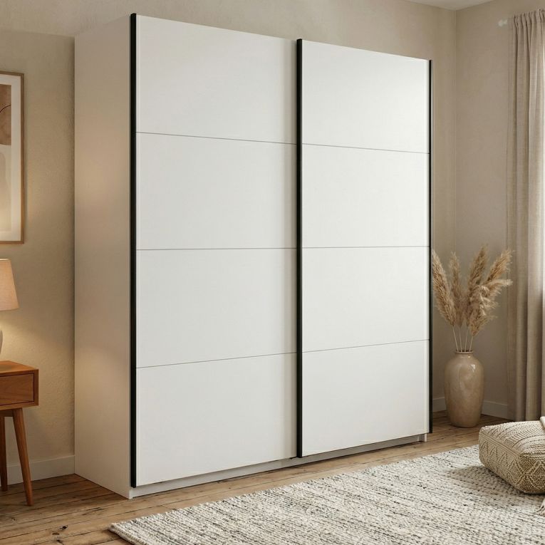 Guardaroba Grande Bianco Opaco 2 Ripiani Appendiabiti 195x218h cm, 2 Ante - Cariano