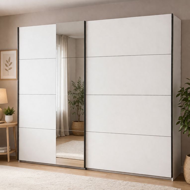 Guardaroba Grande Bianco Opaco 2 Ripiani Appendiabiti 245x217.5h cm, 2 Ante - Resiutta