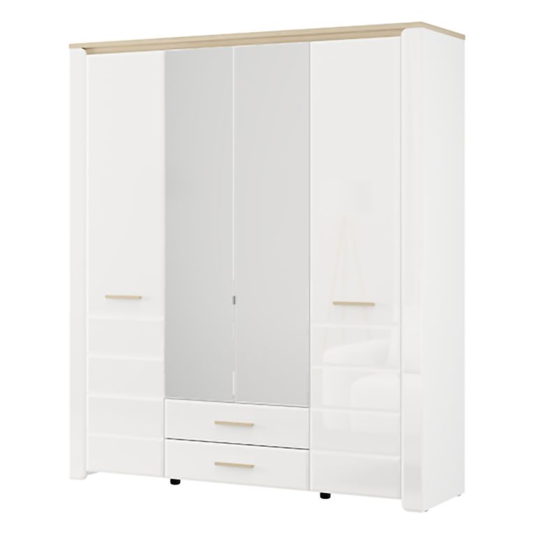 Guardaroba Grande Bianco Opaco Marrone Rovere 2 Cassetti 8 Ripiani 186x216h cm, Appendiabiti - Mahone