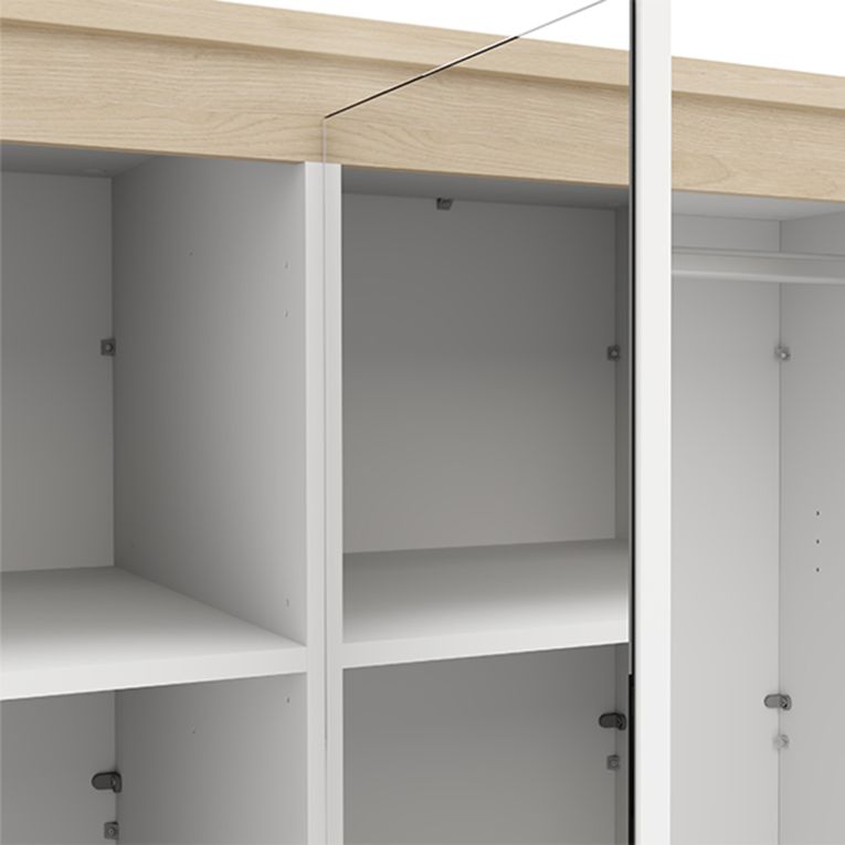 Guardaroba Grande Bianco Opaco Marrone Rovere 2 Cassetti 8 Ripiani 186x216h cm, Appendiabiti - Mahone