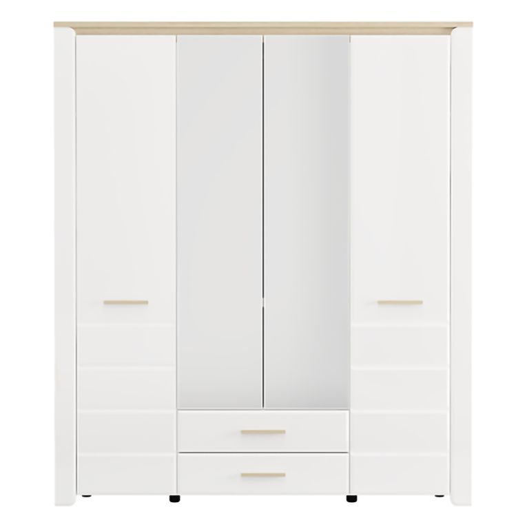 Guardaroba Grande Bianco Opaco Marrone Rovere 2 Cassetti 8 Ripiani 186x216h cm, Appendiabiti - Mahone