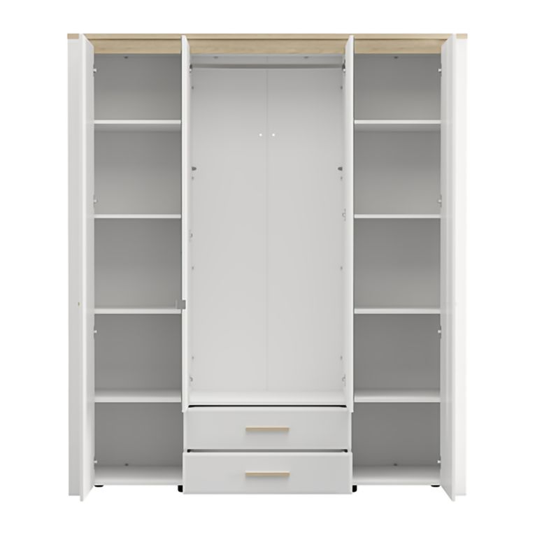 Guardaroba Grande Bianco Opaco Marrone Rovere 2 Cassetti 8 Ripiani 186x216h cm, Appendiabiti - Mahone