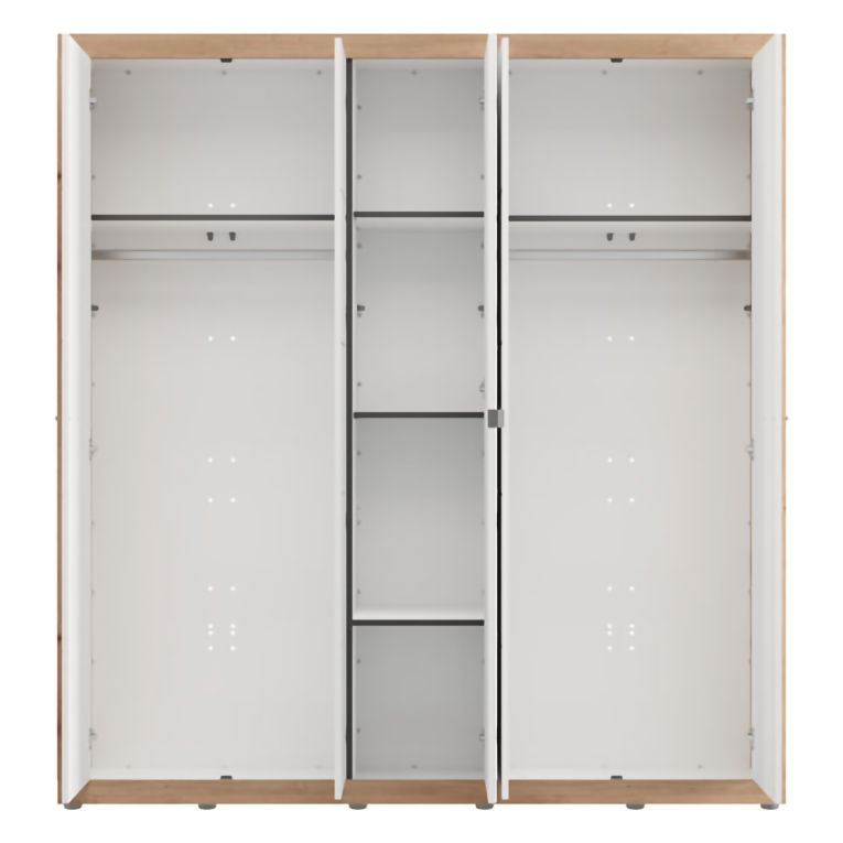 Guardaroba Grande Bianco Opaco Marrone Rovere Appendiabiti 5 Ripiani 194x208h cm, 8 Vani - Giseny