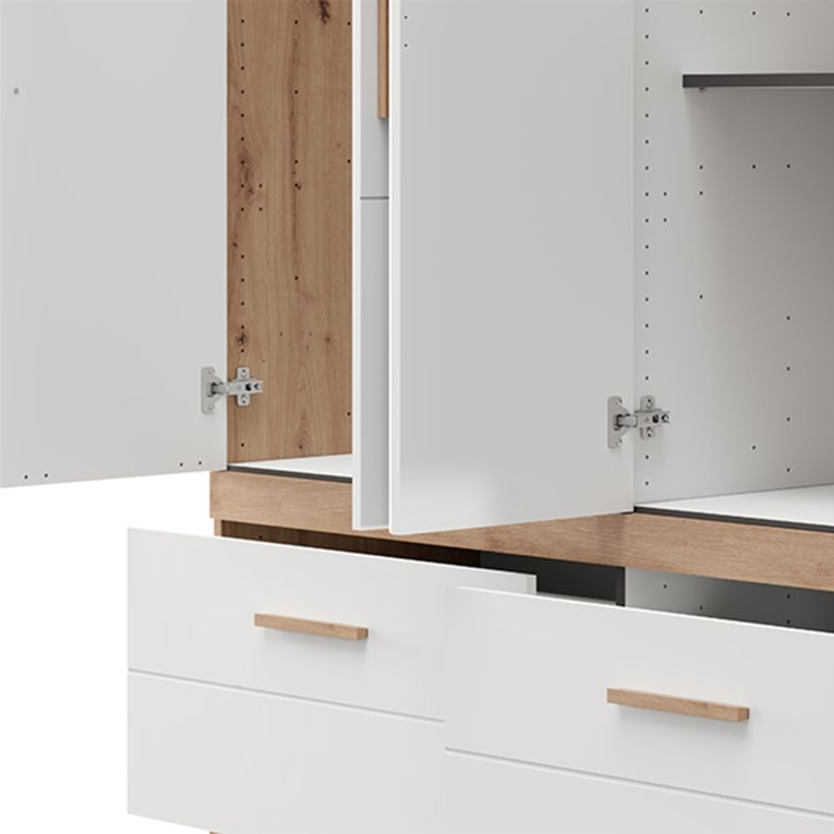 Guardaroba Grande Bianco Opaco Marrone Rovere Nodi 2 Cassetti 2 Ripiani 155x208h cm, Appendiabiti - Sayul