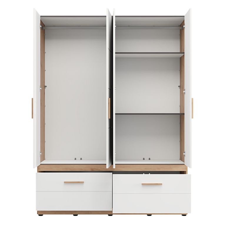 Guardaroba Grande Bianco Opaco Marrone Rovere Nodi 2 Cassetti 2 Ripiani 155x208h cm, Appendiabiti - Sayul