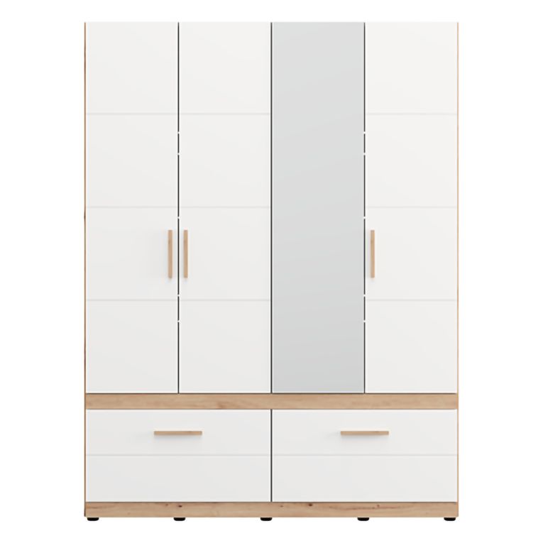Guardaroba Grande Bianco Opaco Marrone Rovere Nodi 2 Cassetti 2 Ripiani 155x208h cm, Appendiabiti - Sayul